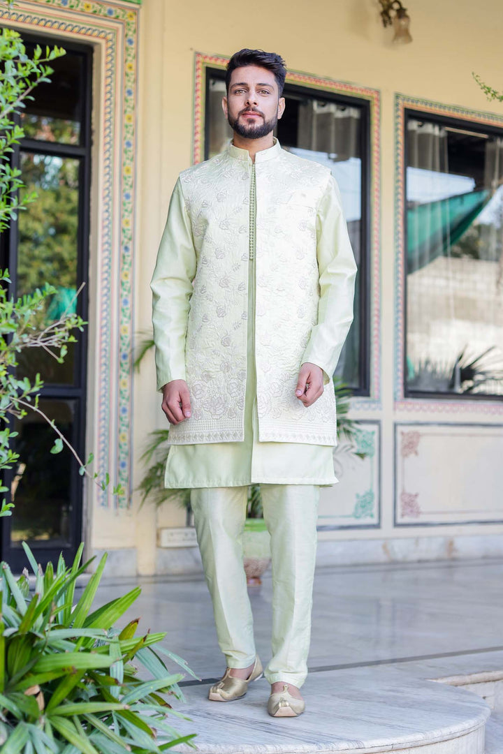 Mint Green Open Jacket style Indo-Western Suit.