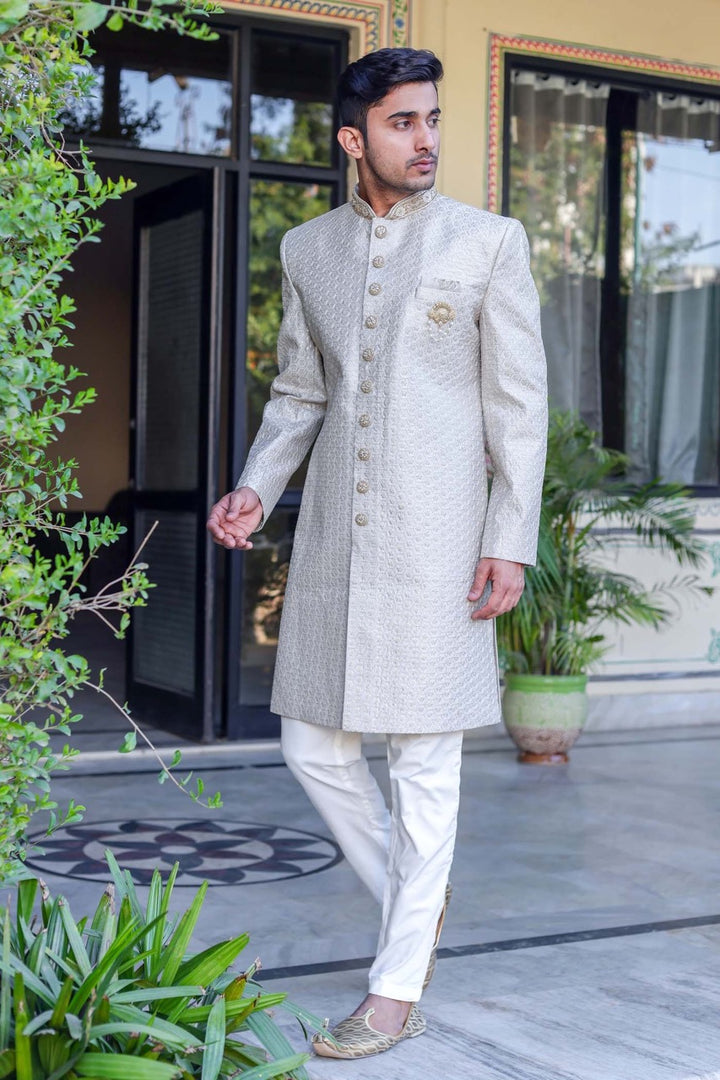 Olive Green Indo-Western Sherwani Suit.
