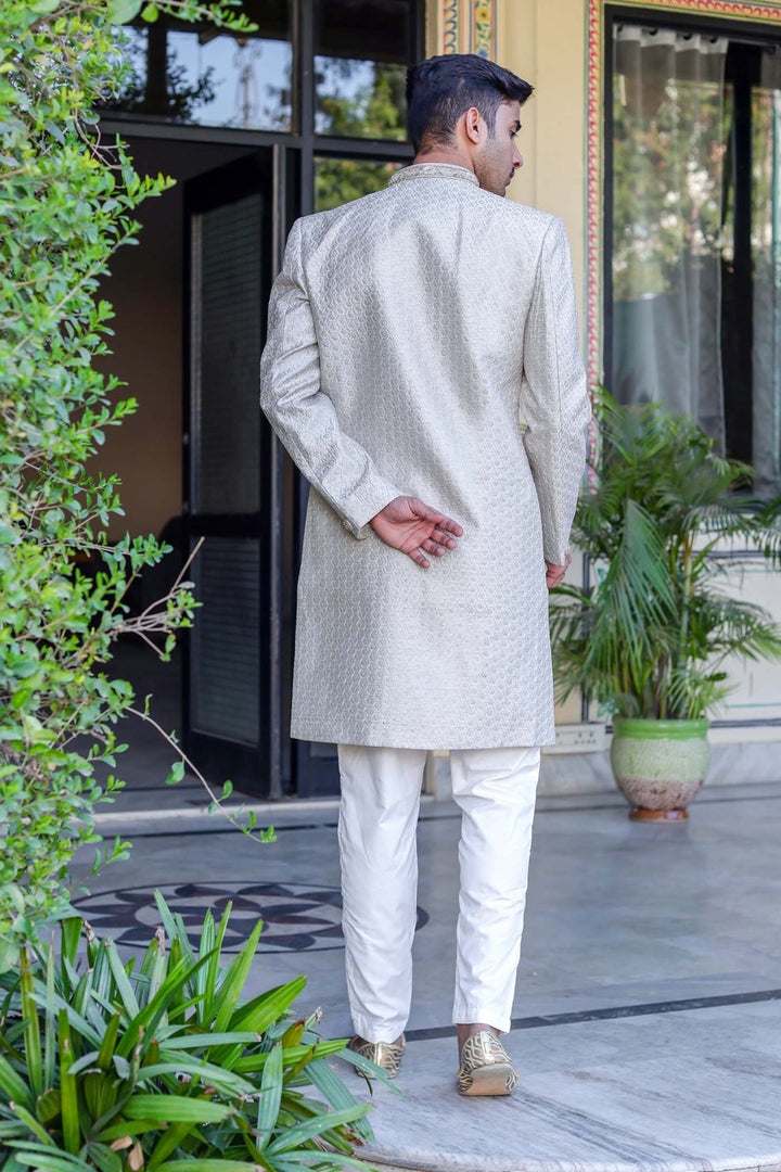 Olive Green Indo-Western Sherwani Suit.