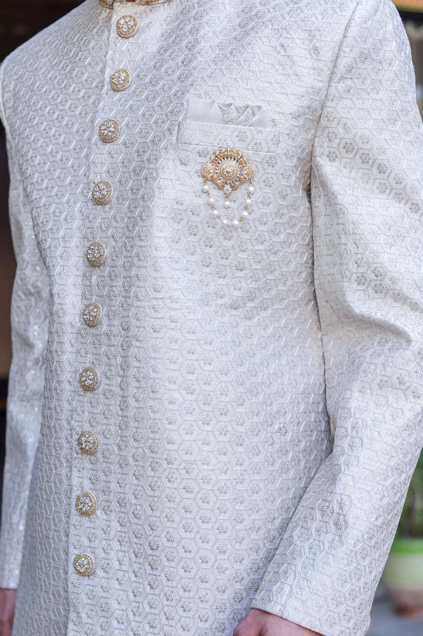 Olive Green Indo-Western Sherwani Suit.