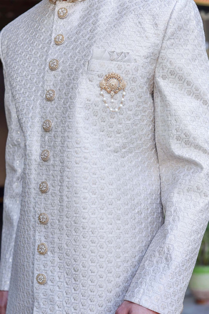 Olive Green Indo-Western Sherwani Suit.