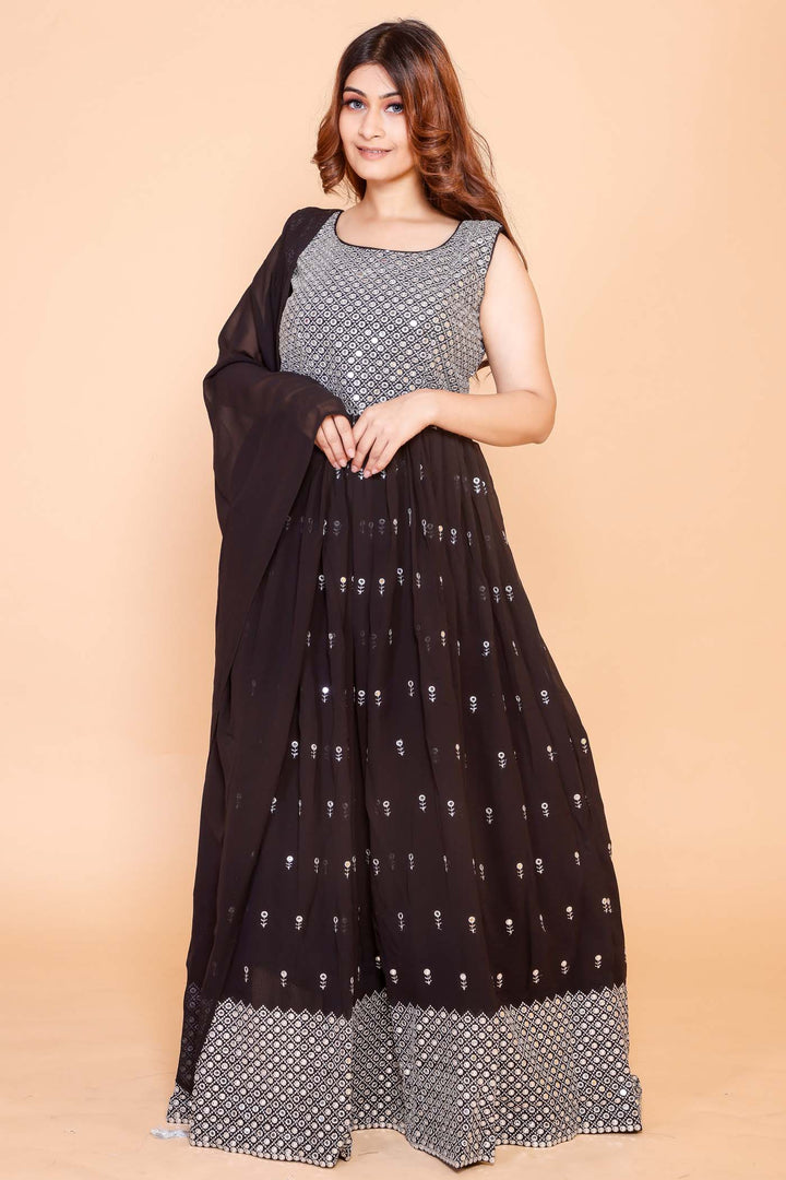 Georgette Mirror Work Anarkali - Black