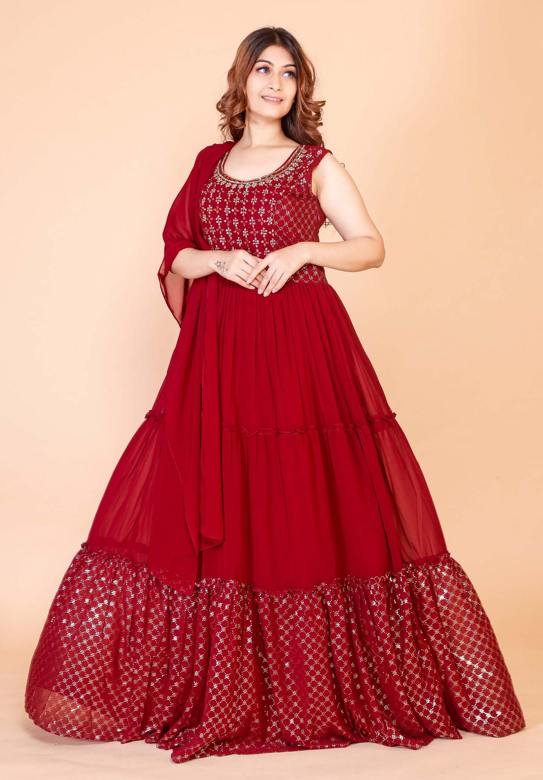 Georgette Anarkali Gown - Maroon