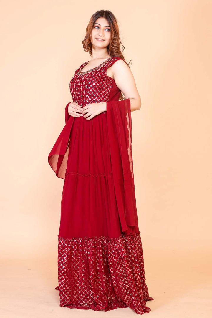 Georgette Anarkali Gown - Maroon