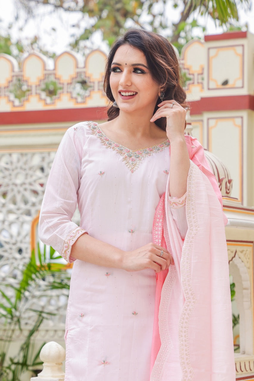 Straight Cut Light Pink Kurta Set