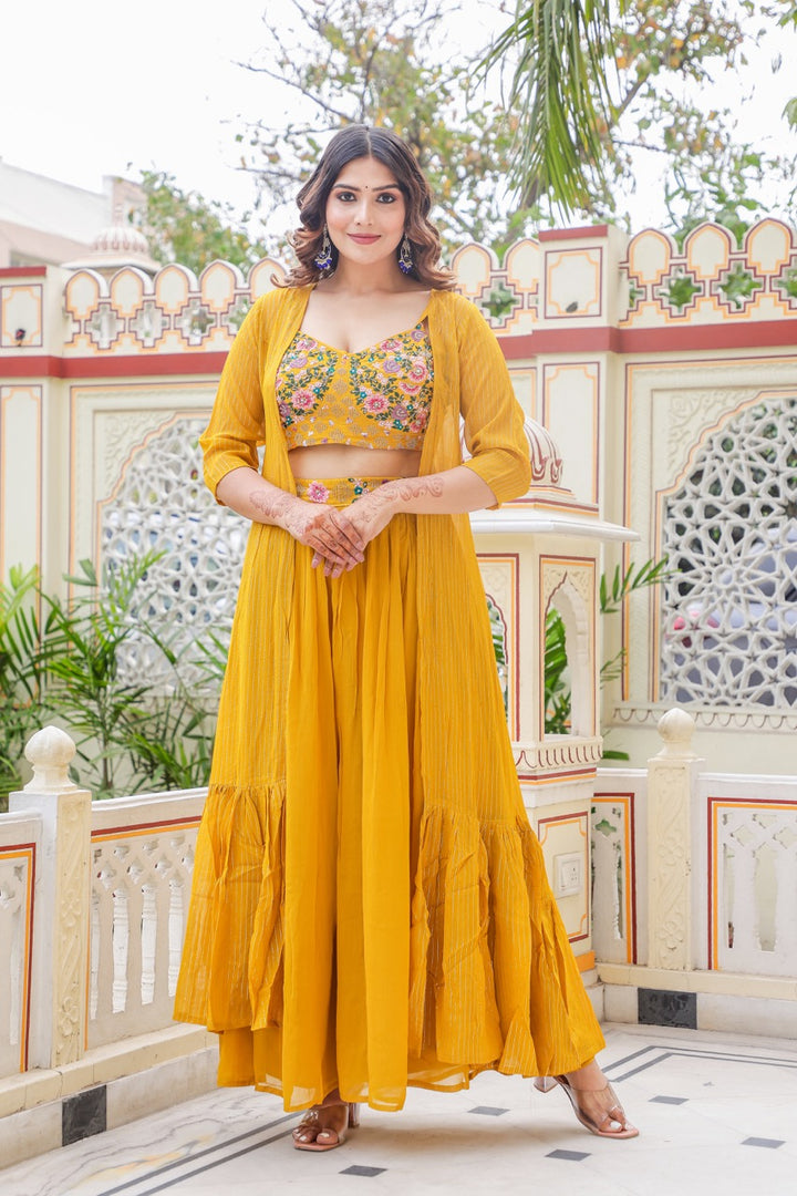 Mustard Palazzo Choli Suit