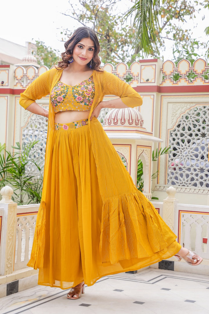 Mustard Palazzo Choli Suit