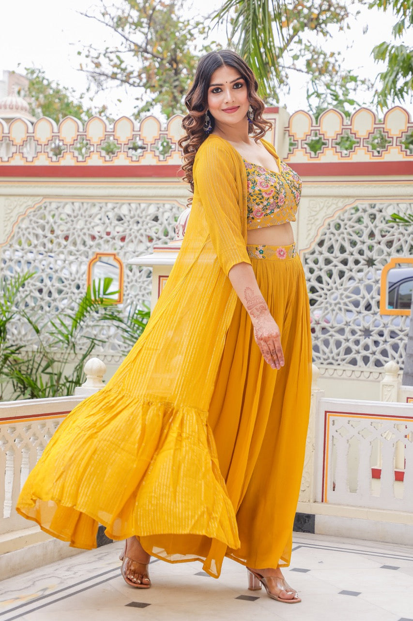 Mustard Palazzo Choli Suit