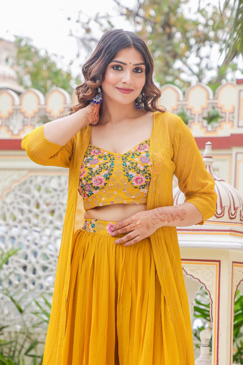 Mustard Palazzo Choli Suit