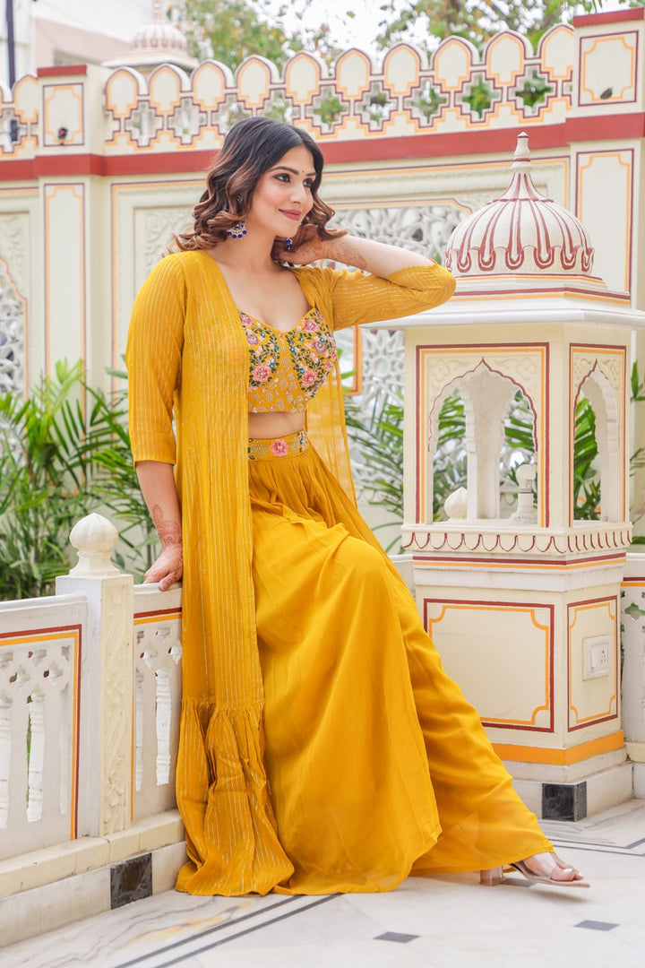 Mustard Palazzo Choli Suit