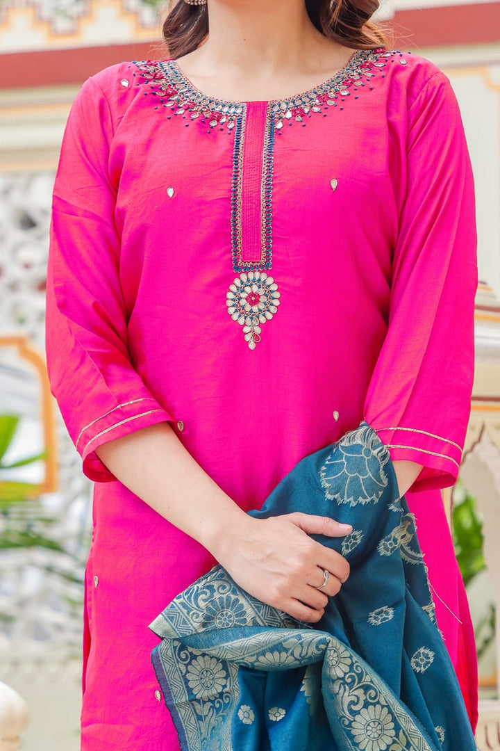 Straight Cut Rani Pink Kurta Set