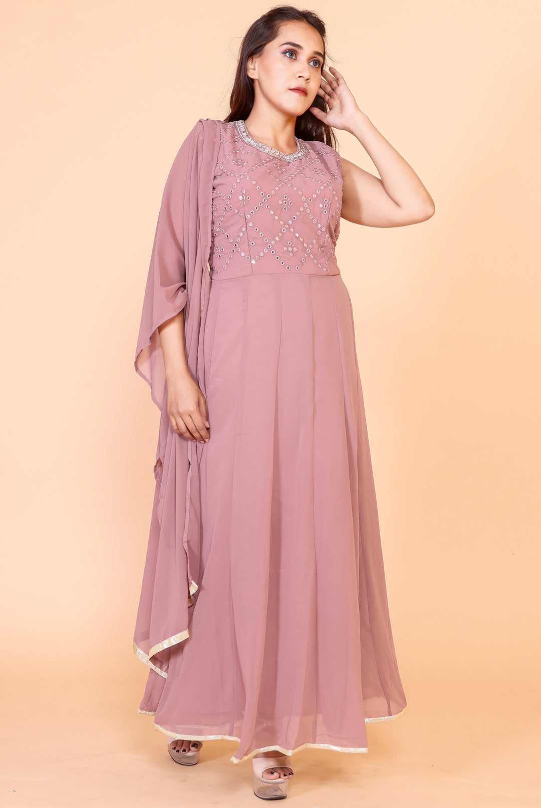 Dusty Pink Mirror work Anarkali