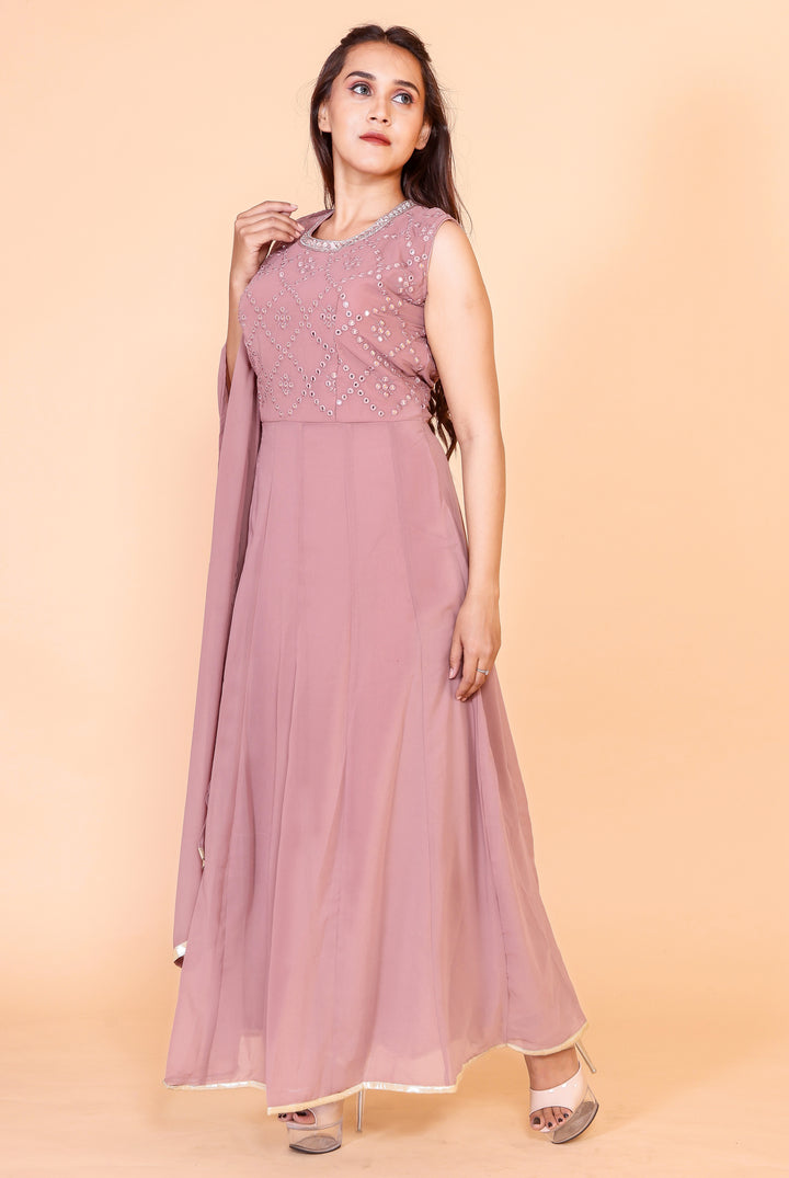 Dusty Pink Mirror work Anarkali