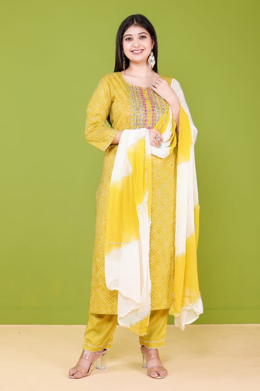 Mustard Muslin Suit Set