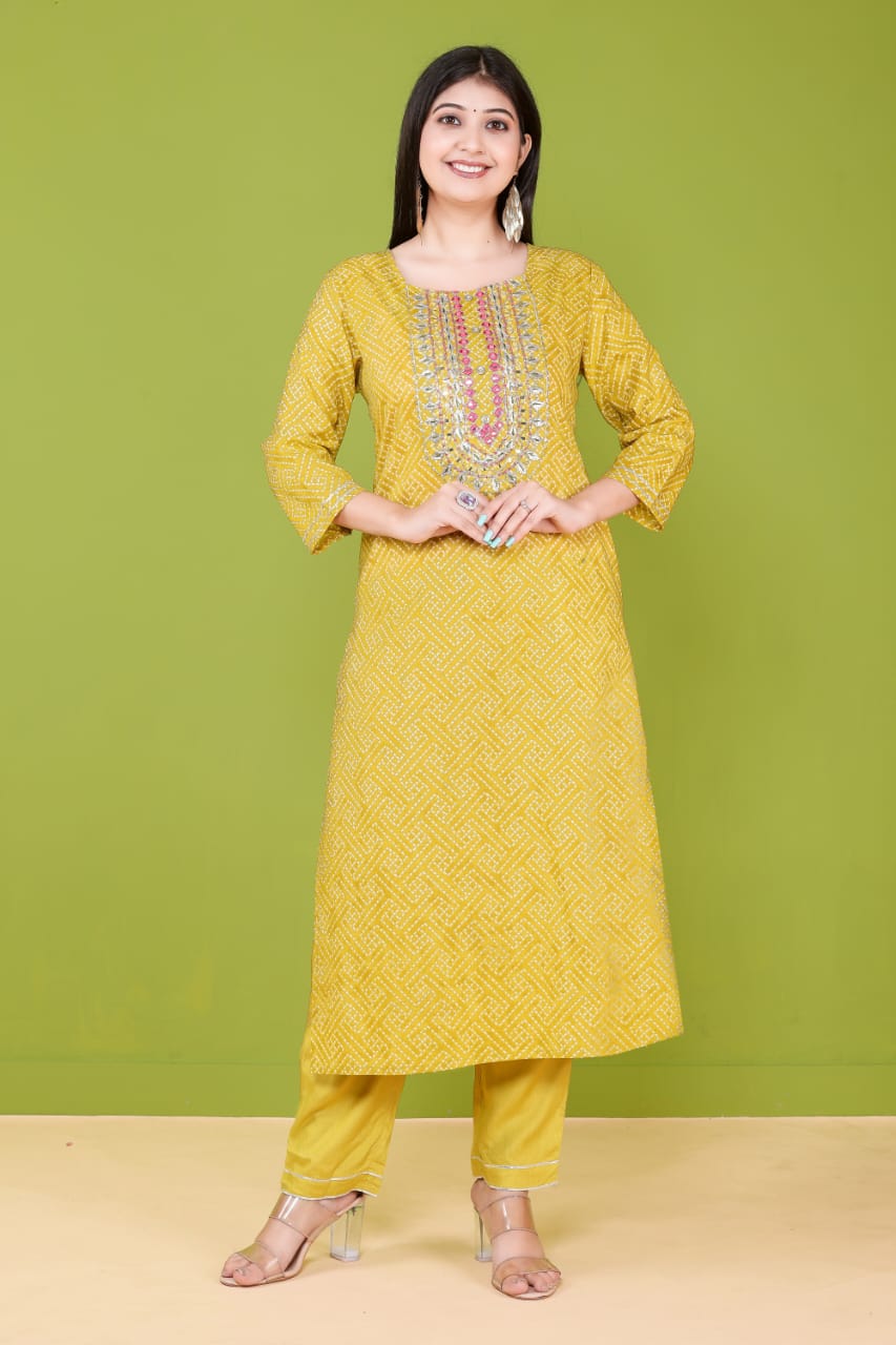 Mustard Muslin Suit Set