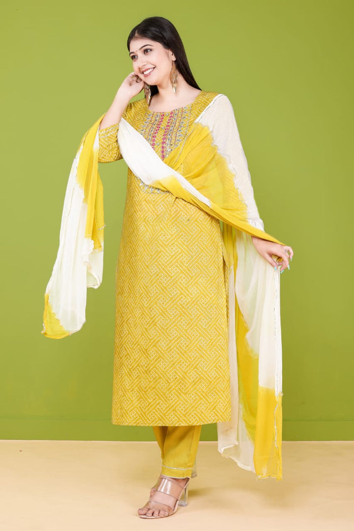 Mustard Muslin Suit Set